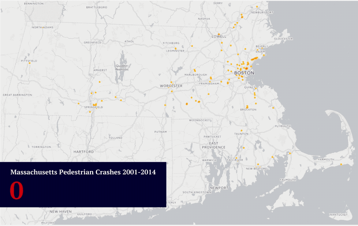 animation of pedestrian accidents in MA