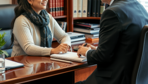 A professional attorney consulting a client