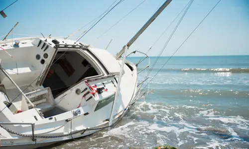 boat at shore after a maritime accident