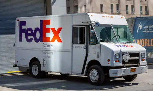 FedEx truck after an accident with another vehicle